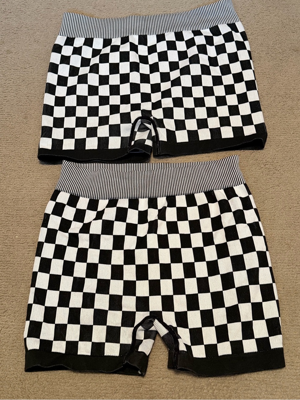 Women’s Kimberly Checkerboard Knit Athletic Shorts - Black & White - 2 pairs